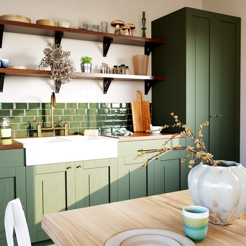 4murs déco cuisine couleur vert forêt