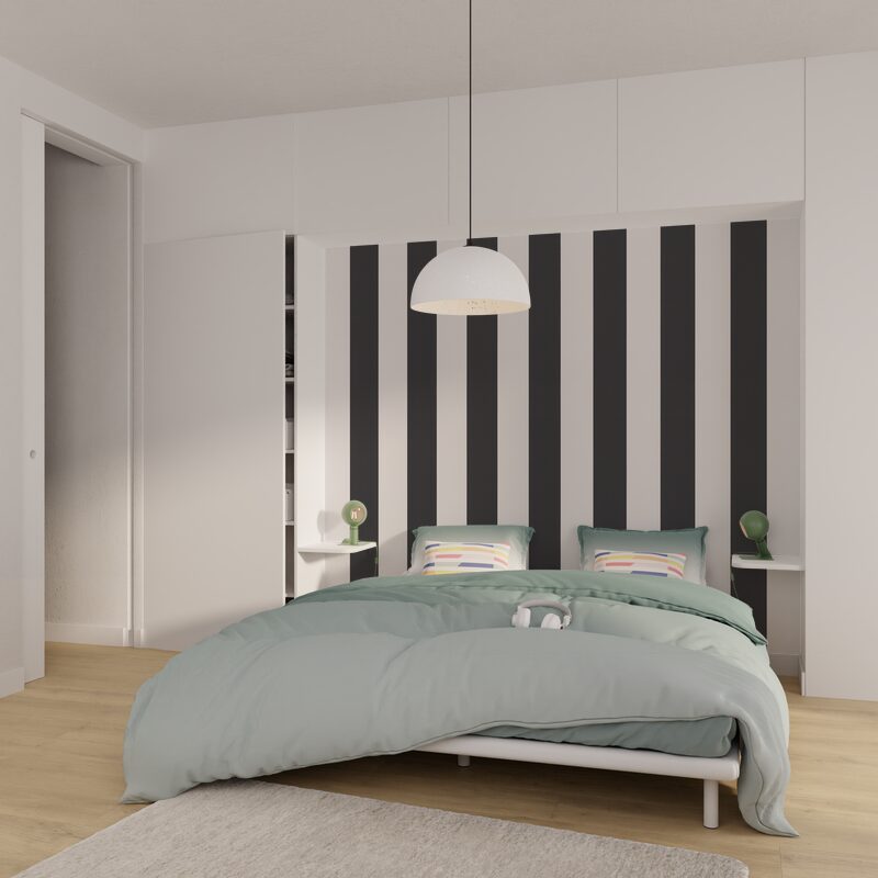 Papier peint vinyle PODIUM STRIPE coloris noir et blanc