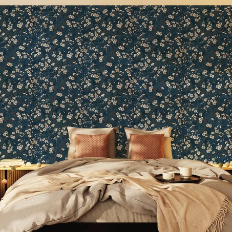 Papier peint intissé FLORENTINE BLOSSOM coloris bluestone