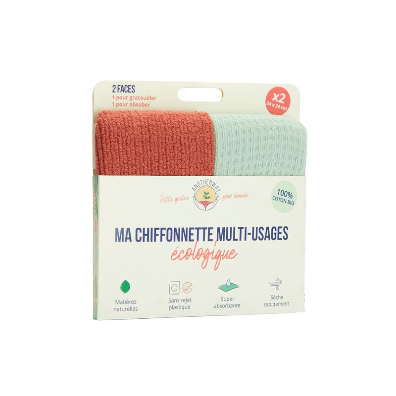 ANOTHER WAY Set ménage CHIFFONNETTES coloris Corail et Bleu