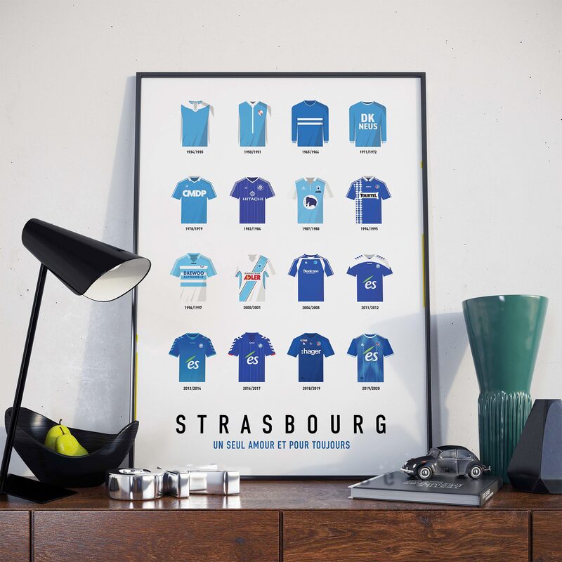 Affiche RC STRASBOURG MAILLOTS HISTORIQUES 40 x 60 cm