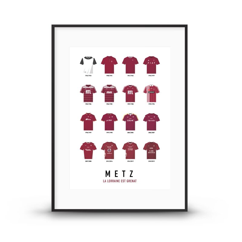 Affiche FC METZ MAILLOTS HISTORIQUES 40 x 60 cm