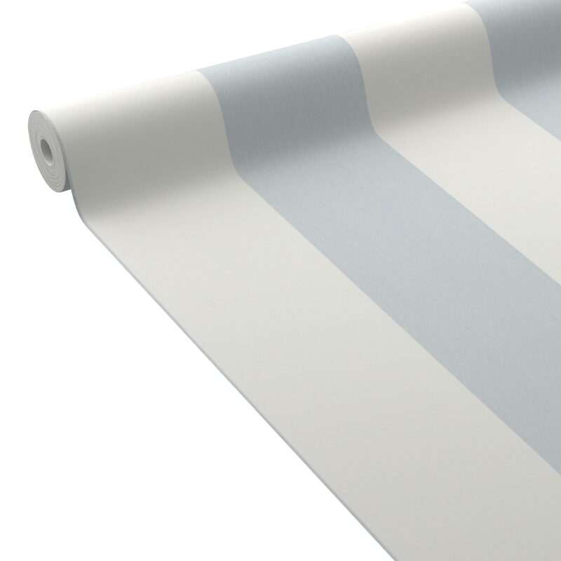 Papier peint vinyle PODIUM STRIPE coloris bleu grisé et blanc