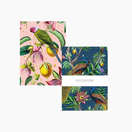 CREATIVE LAB AMSTERDAM Carnet Lot de 2 carnets PASSION PEACOK / BOTANICAL GARDEN ROSE, BLEU