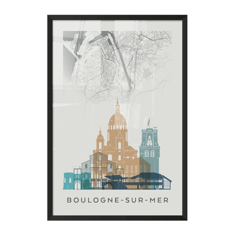 Image encadrée MAP BOULOGNE SUR MER 40 x 60 cm